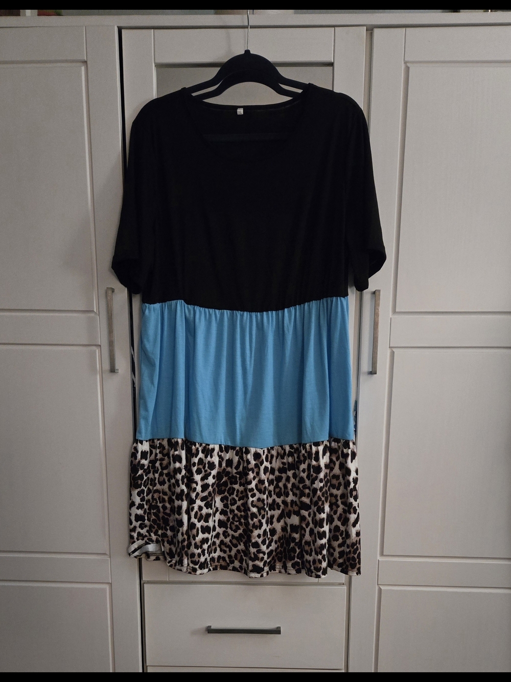 SHEIN Black, Blue & Leopard Tiered Midi Dress
